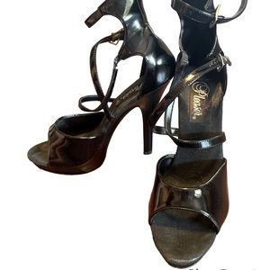 Pleaser Black Peep-Toe Strappy Heels